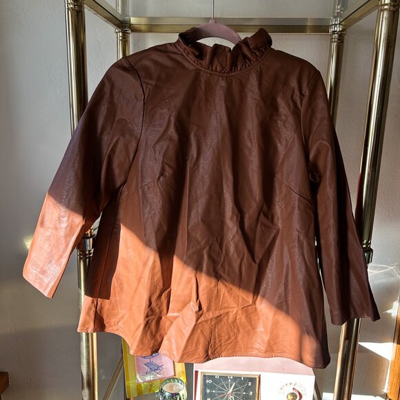 Tuckernuck Cognac Faux Leather Faye Tie Long Sleeve Top Size Medium - Picture 3 of 7